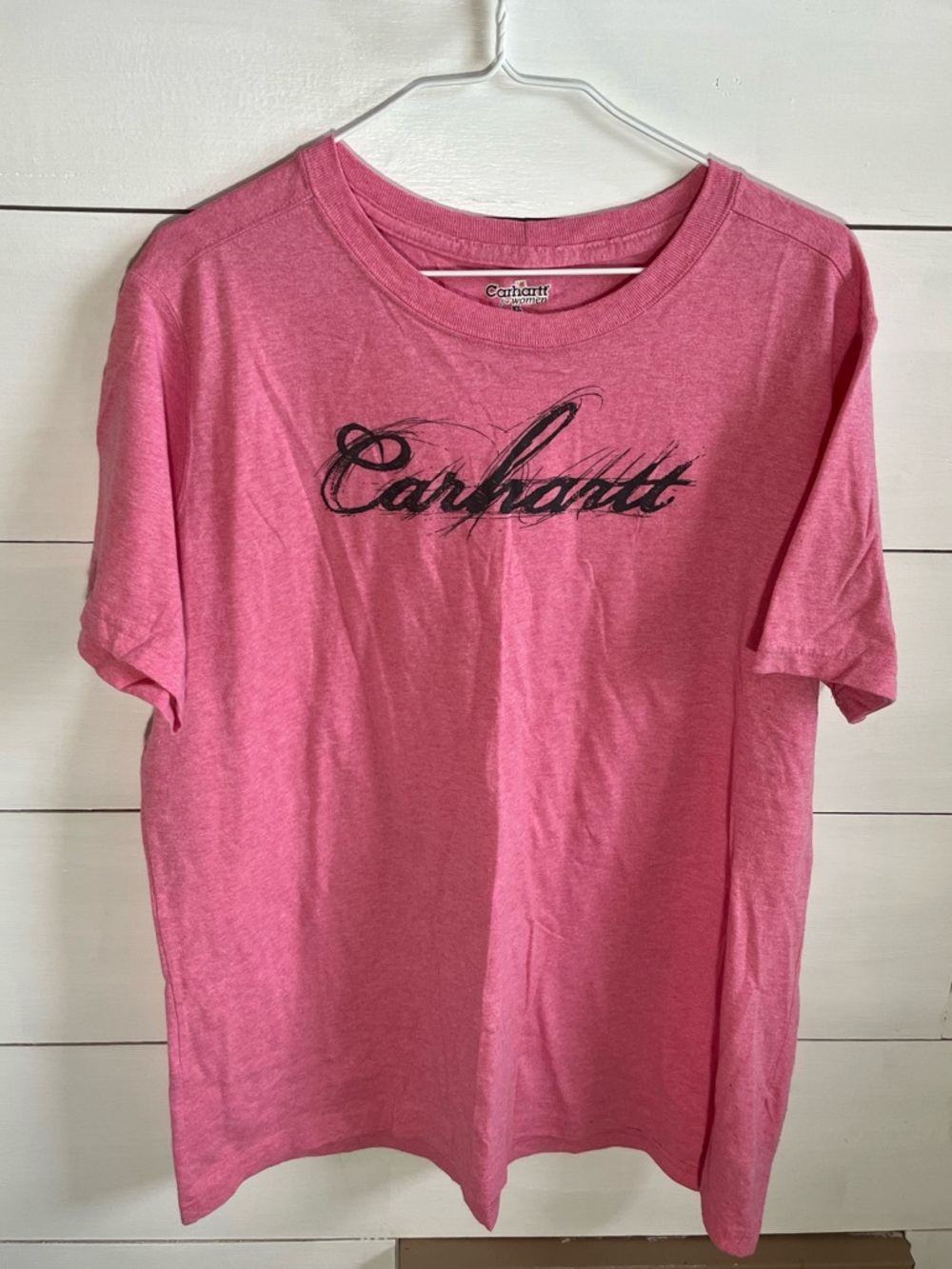 Carhartt Women's Pink Crewneck Tee with Black Logo